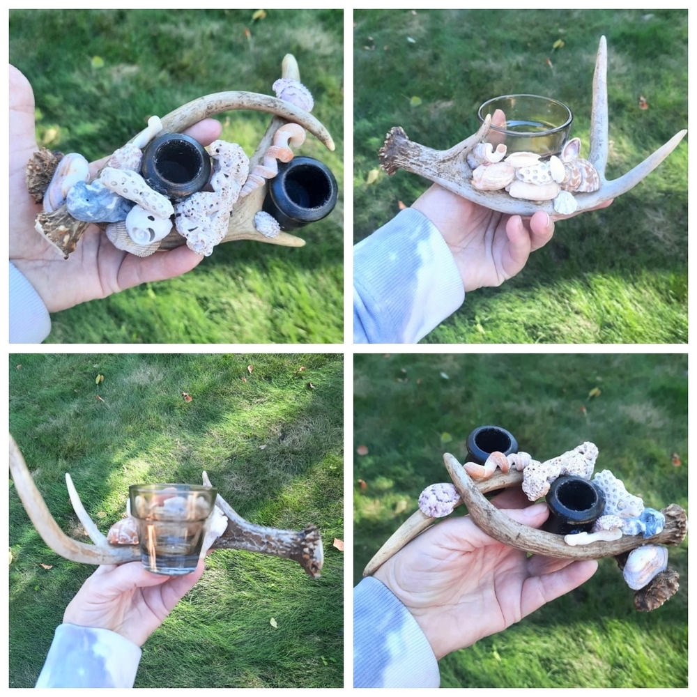 Lot 2 Shell & Antler Candle Holders Handcrafted